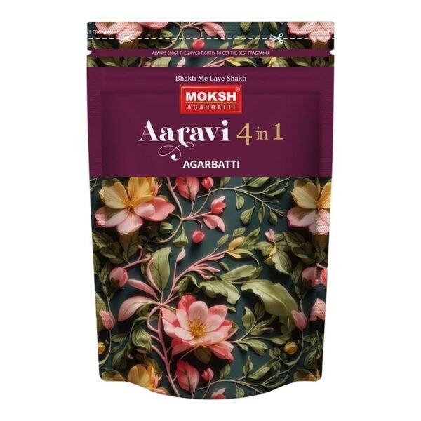 Moksh 4in1 Incense Sticks | Aaravi | Premium Fragrances | Long-Lasting Aroma | Mega Zipper Pouch | Ideal for Pooja, Meditation & Home Ambiance (400g) Pack of 1
